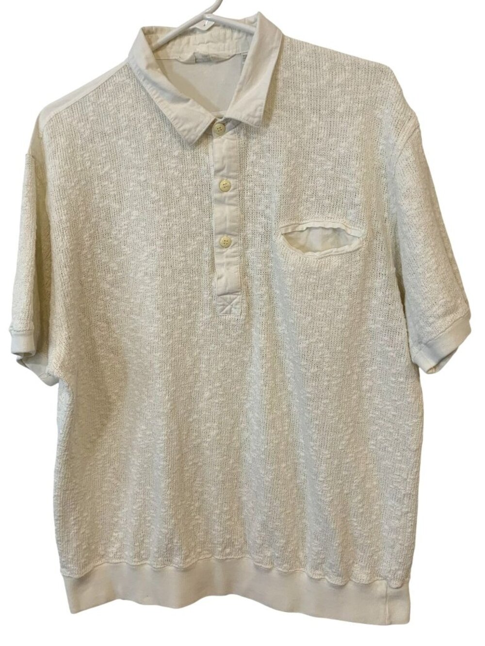 Vintage CC Sport 1XL Knit Polo Shirt Cream Textured Resort Preppy Golf